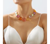 Conjunto de collar y pendientes con diseño geométrico bohemio para mujer, cadena de cuello de gelatina a juego de colores a la moda blanco