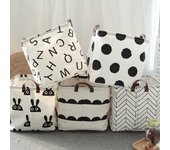 Cesta de almacenamiento de ropa sucia de algodón de tela para el hogar, caja cuadrada, cesta de almacenamiento de juguetes plegable, caja de almacenamiento Big Black Dot negro/blanco