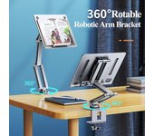 Soporte de aleación de aluminio para computadora portátil, soporte para tableta, soporte para libros, soporte para escritorio, cama, soporte perezoso, rotación de 360°, altura ajustable naranja