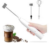 Batidor de huevos eléctrico 2 en 1 recargable por USB, batidor de café, batidor de leche de doble cabezal, agitador para hornear, utensilios de cocina blanco
