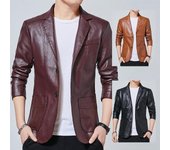 Chaqueta de cuero de otoño e invierno para hombre, chaqueta de cuero de Pu ajustada con cuello levantado, abrigo informal de negocios a la moda, chaqueta cárdigan para hombre 6XL negro