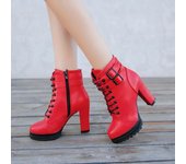 Nuevas botas de tacón grueso para mujer, botines con cordones a la moda, botas sexis con plataforma y hebilla de cinturón con remaches, botas de caballero para mujer 2024 35