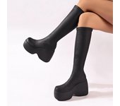 Botas altas hasta la rodilla de moda para mujer, nuevas botas de plataforma elegantes y sexis de estilo gótico para mujer, zapatos cómodos para caminar de talla grande para mujer, botas de mujer 35 negro