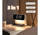 Lámpara de noche creativa 3 en 1 con pantalla LCD de carga inalámbrica, reloj despertador, cargador de teléfono inalámbrico para iPhone, soporte de almohadilla de carga inalámbrica