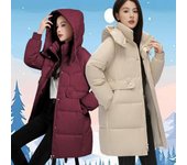 Chaqueta de plumas para mujer, chaqueta con capucha de longitud media, sección gruesa de invierno, moda coreana, abrigos casuales cálidos, parkas M caqui