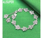 Pulsera de plata de ley 925 con flores, joyería de moda para bodas 20CM