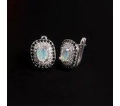 Pendiente de plata de ley 925 con cierre de ópalo etíope, talla facetada ovalada, piedra preciosa de 6x8 mm, joyería fina para mujer y dama, regalo de cumpleaños. m plata