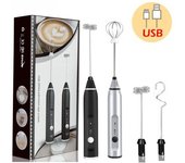 Espumador de leche eléctrico, licuadora inalámbrica de mano, minicafetera USB, batidora, crema de capuchino, batidor de huevos, licuadora de alimentos negro