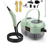 Limpiador a vapor, motor de vapor portátil de alta presión de 2500 W, 6 velocidades ajustables, limpiador a vapor portátil, con 6 cepillos, adecuado para el hogar y la cocina. verde
