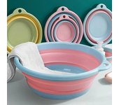Cubo plegable portátil para lavado de cara, lavandería y viajes, lavabo de agua duradero y que ahorra espacio S color rosa