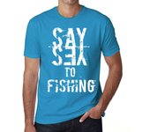 Camiseta vintage para hombre con gráfico  Di sí a la pesca Aqua XS rica azul eléctrico