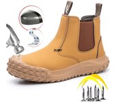 Zapatos de seguridad sin cordones para hombre, zapatos de soldador con punta de acero, botas de seguridad para el trabajo a prueba de puñaladas y antichispas, botas Chelsea antiaplastamiento para construcción para hombre 37