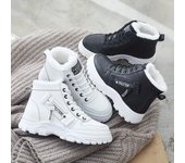 Zapatos de invierno para mujer, zapatillas con cordones para mujer, botines de nieve, botas de plataforma cálidas e impermeables, calzado para mujer 35 blanco