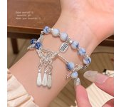Nuevas pulseras de cuentas con borlas de porcelana azul y blanca de estilo chino para mujer 1 pcs