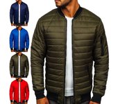 Chaqueta acolchada de manga larga para hombre, color liso, cálida, con cremallera y dobladillo elástico, para invierno, ropa de uso diario. M azul