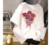 Camiseta de mujer de manga corta con estampado de rosas sólidas, camiseta de verano informal holgada para mujer, top sencillo y versátil S blanco
