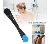 Cepillo corporal con aplicador plegable y mango largo, herramienta de limpieza para masajes en la ducha, loción portátil negro