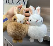 Lindo pequeño conejo Real Fox pelo bola coche llavero colgante ins peluche juguete bolsa colgante blanco