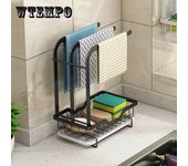 Estante de almacenamiento de paños para platos, estante de cocina, encimera perforada libre, estante de drenaje de esponja montado en la pared, fregadero con placa de drenaje negro