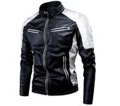 Chaqueta de motocicleta de cuero PU con cuello levantado de Color con inserción de cuero para primavera y otoño chaqueta de cuero informal fina para hombres 5XL