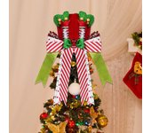 Sombrero para la punta del árbol de Navidad, sombrero formal grande rojo con patas de elfo y lazo alargado, sombrero decorativo plegable para árbol de Navidad, vacaciones y hogar verde