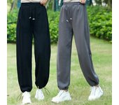 Pantalones anchos de pierna ancha de alta gama sin bolas, pantalones de mujer, estilo coreano, sueltos, otoño e invierno, pantalones casuales elásticos, pantalones con cordón para mujer S negro