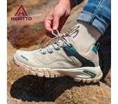 HUMTTO Ourdoor Zapatillas de deporte para mujer Otoño Invierno Moda Cuero Mujer Zapatos de senderismo Diseñador de lujo Transpirable Cordones Pisos Señoras Zapatos casuales 36 beige