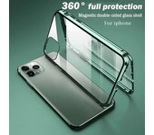 Funda de teléfono magnética de metal 360 para iPhone 16 15 14 13 12 11 Pro Max Plus 16Pro 15 Pro, cubierta de parachoques de vidrio de doble cara a prueba de golpes For iPhone 16 Pro Max negro