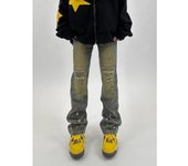 Pantalones vaqueros de color claro lavados de estilo urbano americano para hombre y mujer, de pierna recta, ligeramente acampanados, holgados y de pierna ancha, para otoño e invierno. S amarillo
