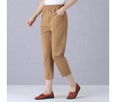 Pantalones rectos de cintura alta para madres de mediana edad y mayores, de lino y algodón lavados de color liso, informales, de ocho puntos XXL café claro