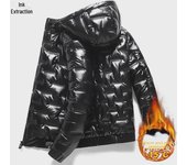Chaqueta de invierno con capucha de moda para hombre: Abrigo de algodón cálido, resistente al viento y con forro de terciopelo. 2XL negro