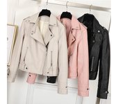 Chaqueta corta de cuero delgada para mujer, chaqueta de PU, chaqueta de motocicleta para mujer XXXL negro