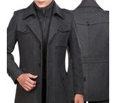 Gabardina de invierno para hombre, chaquetas de moda para hombre, versión de chaqueta de lana para hombre, abrigo de lana cálido con cuello doble L negro