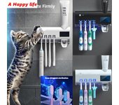 Dispensador automático de pasta de dientes con soporte esterilizador de cepillo de dientes UV de energía Solar negro
