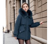 Parka de invierno para mujer, chaqueta de felpa y algodón grueso de longitud media con chaqueta con cuello de piel grande L color rosa