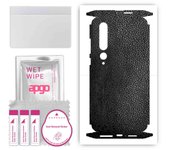 apgo Protective Skin Sticker for the back+sides compatible with Xiaomi Mi 10 5G, Full Wrap Film, Foil, Vinyl - Pattern Black Leather
