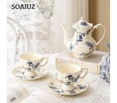 3 unids/set juego de té floral vintage, tazas de té (240ml), Tetera (900 ml), Juego de té de China, servicio de té, juego de tazas y platillos de té para adultos, juego de té de porcelana rojo