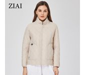 Chaqueta de entretiempo para mujer ZIAI, cuello alto corto, cremallera, estampado, acolchado, clásico, algodón fino, abrigo de primavera para mujer ZM-20389 M beige