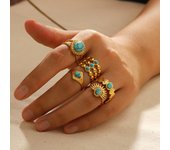 Anillo de acero de titanio con turquesa, chapado en acero inoxidable en oro de 18 quilates, no se decolora, anillo de alta gama de moda.