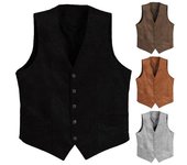 Chaleco de traje para hombre, cuello en V, sin mangas, de un solo pecho, ajustado, con bolsillos, chaleco formal de negocios de color sólido M marrón claro