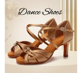 Zapatos de baile latino profesionales para mujer, zapatos de baile de salón de salsa, tacón alto para interiores de 7 cm 34 marrón