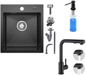 Fregadero de cocina de acero inoxidable de 40×45 cm, grifo mezclador de cocina extraíble, dispensador de jabón