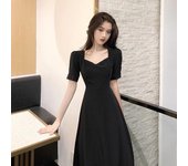 Vestido casual de verano a la moda, vestido retro francés, estilo Hepburn, vestido negro de verano, vestido de mujer con cuello por encima de la rodilla S negro