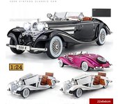 1/24 Benz 500K clásico coche de juguete vintage para niños modelo en miniatura de aleación fundida a presión colección de luz y sonido regalo de cumpleaños para niños negro