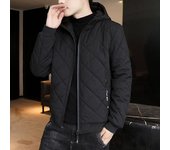 Chaqueta acolchada con solapa y cremallera de color liso y manga larga con capucha de algodón para hombre M negro