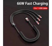 Cable USB tipo C de carga rápida 3 en 1, 66 W, 6 A, cable micro USB para iPhone, cable de carga para Samsung, Xiaomi 1.5 M