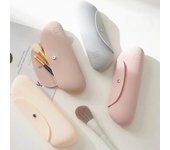 Estuche de viaje para brochas de maquillaje, de silicona, portátil, para prepararse, para viajes, organizador de maquillaje color rosa