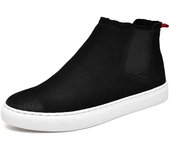 Botas Chelsea de cuero genuino para hombre, botines de cuero de ante para hombre, zapatos casuales de otoño e invierno 38 blanco negro