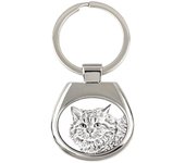 Selkirk Rex Cat Longhaired - keychain with a cat, keychain with a print, personalized pendant from the Art-Dog brand plata