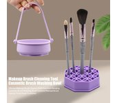 Limpiador de brochas de maquillaje de silicona, recipiente para lavar brochas de maquillaje colgante multifunción, limpiador manual de brochas texturizado, herramientas, recipiente para secadora amarillo